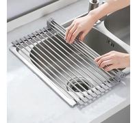 RCYONGQ Scolapiatti da Appoggio Tappetino Scolapiatti Inossidabile Pieghevole Rimovibile Espandibile Salvaspazio Sopra il Lavello Della Cucina per Spugne, Tazza, Frutta, Verdura(47x30cm(15 tubes))