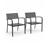 RD ITALIA Set 2 Poltrone Dorio Relax - Sedie da Giardino Impilabili con Braccioli - Design Moderno in Acciaio Prezincato Antracite - Arredo Esterno Contract Made in Italy 64 x 64 h 79 cm