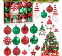 RDDAIPE 32 Pezzi Palline di Natale, Palline Natale, Palline di Natale Verde, Rosse e Bianche, Set Palline Albero di Natale, Palline Albero Natale in Plastica per Decorazioni per L'Albero di Natale