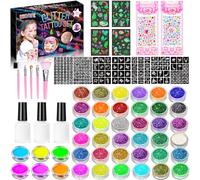 RDDAIPE Kit di Tatuaggi Glitterati,42 Colori Kit Trucco Glitter per Bambini,Temporanei Tatuaggi Glitter Bambina,219 Stencil,4 Tatuaggi Luminosi,Ragazze Compleanno Carnevale Halloween Regalo di Natale