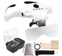 RDDAIPE Occhiali Ingrandimento con Luce, Professionali Occhiali con Lente di Ingrandimento per Lettura, Modellismo, Gioielliere,Riparazione Orologi,Ricamo, Saldatura,5 Lenti Rimovibili (1.0X a 3.5X)