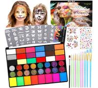 RDDAIPE Truccabimbi Kit, 42 Colori Truccabimbi Kit Anallergici Atossici, Trucca Bimbi, Truccabimbi, con 11 Pennelli, 40 Stampini, 2 Stencil a Diamante, Adatto per Halloween, Carnevale, Natale, Party