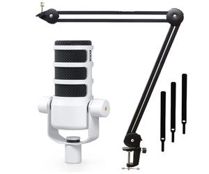 RØDE Rode Podmic - Microfono professionale podcast con braccio articolato Keepdrum MS138, colore: Bianco