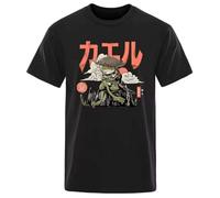 RDESEDRTRE Anime The Last Frog Print Men's T-Shirts Black XL