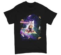 RDESEDRTRE Cat Firing Rainbow Laser Riding Pizza Slice in Space T-Shirt Black S