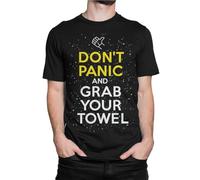 RDESEDRTRE Don't Panic Grab Your Towel Men T Shirt Black XL