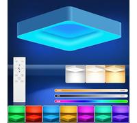 RDGOOD 24W Plafoniera LED RGB dimmerabile con telecomando, RGB lampada da soffitto 2400LM con cambio colore, 3000K-6500K, luce per soggiorno, camera da letto, cameretta, cucina, quadrato 28x28cm