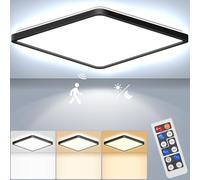 RDGOOD 24W Sensore LED Plafoniera dimmerabile con rilevatore di movimento, 2400LM Sensore radar LED Lampada da soffitto, 3000K/4500K/6500K per bagno, garage, cantina, corridoio, balcone 30x30x2,5cm