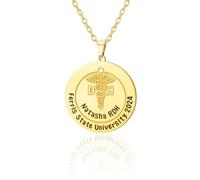 RDH - Collana con ciondolo rotondo con simbolo del Caduceo dell'Igienista | Progettato con emblema Caduceo e DH. Simboleggia la tutela della salute orale e l'orgoglio di carriera. regalo di laurea per
