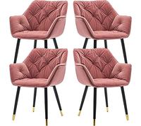 RDIAYDN Set di 4 sedie da pranzo in velluto con gambe in metallo, 45 × 44 × 80 cm, sedia da soggiorno per cucina, camera da letto, poltrona trucco (colore: viola, fioca (piedini con bordo rosa dorato)