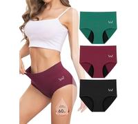Rdiner Mutande Mestruali Donna, 60ML Grande Volume Mestruale Mutande Assorbenti, Cotone Vita Alta Slip Mestruali Donna (3 Pezzi) XL