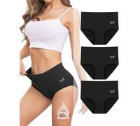 Rdiner Mutande Mestruali Donna, 60ML Grande Volume Mestruale Mutande Assorbenti, Cotone Vita Alta Slip Mestruali Donna (3 Pezzi) Nero L