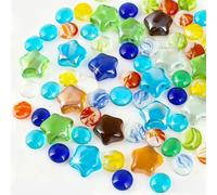 Rdlobu Pietre di vetro colorate da 500 grammi, gemme per bambini, gemme colorate per bambini, pepite in vetro per acquario, vasi, caccia al tesoro, decorazione per la casa (stelle e cerchi)