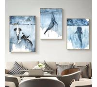 RDRDtbtr Nordic grande balena barca mare tela dipinti Quadro acquerello mare animali Parete arte poster stampe foresta bambini stanza casa Decorazioni 50x70cmx3 senza cornice