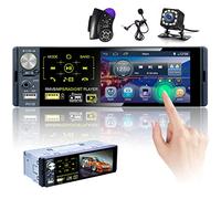 RDS Autoradio 1 Din con Schermo da 4,1 Pollici Touchscreen Stereo Auto Radio con Vivavoce Bluetooth FM/AM USB/AUX/TF Microfono+Retrocamera