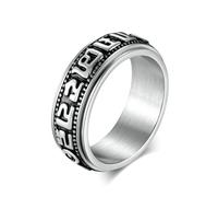 RDSGYZ Anello da uomo in acciaio inox, colore argento e nero, anello dell'amicizia, stile punk, 8 mm, con anello a fascia mantra