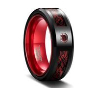 RDSGYZ Anello punk rock per donne e uomini, nero, anello in tungsteno gotico 8 mm con zirconi cubici e fibra di carbonio
