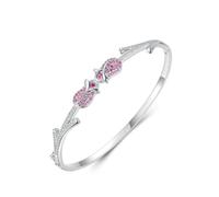 RDSGYZ Bracciale da donna, diametro 54-60 mm, oro bianco 750, 585, 375 | Bracciale da donna con rose con zaffiro rosa e moissanite, impermeabile, in oro bianco, per matrimonio