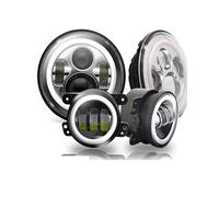 Rdtnvc Kit Combinato Fari Halo A LED Da 7 Pollici + Fendinebbia 4 Pollici Con Luci Diurne A LED Per Jeep Per Wrangler Per JK 07-17 Per Wrangler TJ 97-06 Principale Fari Faro(Chrome Set)