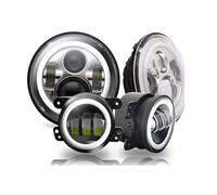 Rdtnvc Kit Combinato Fari Halo A LED Da 7 Pollici + Fendinebbia 4 Pollici Con Luci Diurne A LED Per Jeep Per Wrangler Per JK 07-17 Per Wrangler TJ 97-06 Principale Fari Faro(G Style 1)