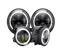 Rdtnvc Kit Combinato Fari Halo A LED Da 7 Pollici + Fendinebbia 4 Pollici Con Luci Diurne A LED Per Jeep Per Wrangler Per JK 07-17 Per Wrangler TJ 97-06 Principale Fari Faro(Black Set)