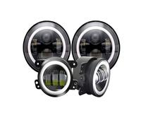 Rdtnvc Kit Combinato Fari Halo A LED Da 7 Pollici + Fendinebbia 4 Pollici Con Luci Diurne A LED Per Jeep Per Wrangler Per JK 07-17 Per Wrangler TJ 97-06 Principale Fari Faro(B Style 1)