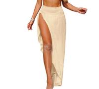 Rdxanc Abito da spiaggia da donna con spacco laterale con elastico in vita elegante increspato Trim costume da bagno gonna copricostume da bagno per prendere il sole nuoto vestito per raccogliere la
