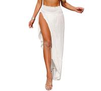 Rdxanc Abito da spiaggia da donna con spacco laterale con elastico in vita elegante increspato Trim costume da bagno gonna copricostume da bagno per prendere il sole nuoto vestito per raccogliere la