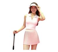 RDYBGBD Abbigliamento Yoga Donna Set da con Gonna A Pieghe Fisarmonica per Sport Corsa Ad Alta Elasticità Reggiseno Fitness Senza Schienale Coppa Fissa-Rosa-l