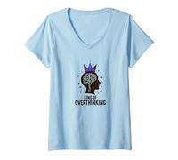 Re del Pensiero eccessivo: Witty Brain Crown Maglietta con Collo a V, Donna, Celeste, XL