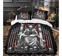 Re Demone Set Di Copripiumino 3 pezzi microfibra stampa di 3D con federa cerniera nascosta con cerniera Orrore gotico copripiumino for adulti e bambini Single（135x200cm）