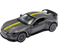 RE-EL TOYS | Aston Martin V12 Vantage 1:32 con Licenza Ufficiale, Portiere e Baule apribili, Meccanismo a retrocarica per il movimento, Scatola a vetrina (Grey/Yelow)