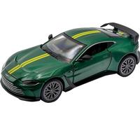 RE-EL TOYS | Aston Martin V12 Vantage 1:32 con Licenza Ufficiale, Portiere e Baule apribili, Meccanismo a retrocarica per il movimento, Scatola a vetrina (Green/Yellow)