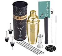 RE MIX 2023 Cocktail Shaker Oro Set Barman Professionale 750ml Acciaio Inox Completo Kit Accessori Ricettario Ebook Idea per Martini Gin Tonic Mojito Party Feste Aperitivo Bar Bartender e come Regalo