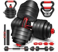 RE:SPORT Set di manubri 2 in 1 15-40kg | Set di manubri regolabili | Manubri corti e lunghi | Chiusure a stella e tubo di collegamento (Set con kettlebell - 40 kg)