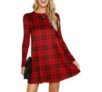 Re Tech UK Abito Svasato in Jersey da Donna, Stile Pattinatrice, a Maniche Lunghe Tartan Print più Formato XXX-Large 52-54