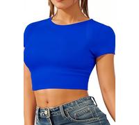 Re Tech UK - Crop Top Maniche Corte - Scollo stondato - Donna - S/M (EU 36-38) - Blu Oltremare