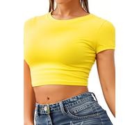 Re Tech UK - Crop Top Maniche Corte - Scollo stondato - Donna - S/M (EU 36-38) - Giallo