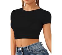 Re Tech UK - Crop Top Maniche Corte - Scollo stondato - Donna - S/M (EU 36-38) - Nero