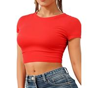 Re Tech UK - Crop Top Maniche Corte - Scollo stondato - Donna - S/M (EU 36-38) - Rosso