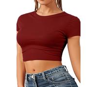 Re Tech UK - Crop Top Maniche Corte - Scollo stondato - Donna - S/M (EU 36-38) - Vinaccia