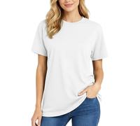 Re Tech UK Maglietta da donna in 100% cotone, morbida e confortevole, a maniche corte, con scollo rotondo, vestibilità larga, perfetta per l'uso quotidiano, bianco, M