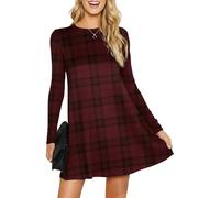 Re Tech UK Skater Dress Donna - Maniche Lunghe e Taglio Ampio - Lunghezza Media - XXL 46 EU (Taglie Plus) - Vinaccia Bordeaux Tartan