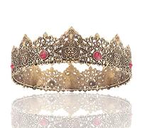Re Uomini Oro Tiara Corona Imperiale Medievale Fascia di Cristallo Costumi di Corteo Per Matrimonio Halloween Faire Compleanno (Oro Scuro Con Pietra Rossa)