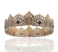 Re Uomo Oro Tiara Corona Imperiale Medievale Fascia per Capelli Cristallo Pageant Costumi Per Matrimonio Halloween Fair Compleanno (Oro Scuro con Pietra Nera)