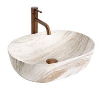 Rea - Lavabo Da Appoggio Amelia 48 Saturn In Ceramica,Beige, Ovale 48X34,5X13,5cm