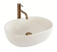 Rea - Lavabo Da Appoggio Amelia Sandy In Ceramica,Pietra Artificiale, Ovale 48X34,5X13,5cm