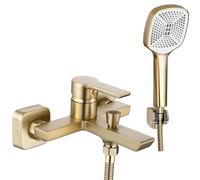 Rea Rubinetto da vasca ARGUS GOLD BRUSH Miscelatore Vasca con Doccetta in Ottone per Bagno Caldo e Freddo regolabile (Oro)