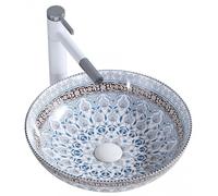 Rea Arte lavabo 40x40 cm rotonda da appoggio bianco-blu REA-U0267