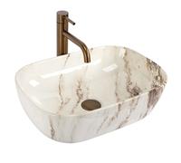 Rea - Lavabo Da Appoggio Belinda Marrone Shiny In Ceramica,Beige, Rettangolare 46,5X33X13,5cm